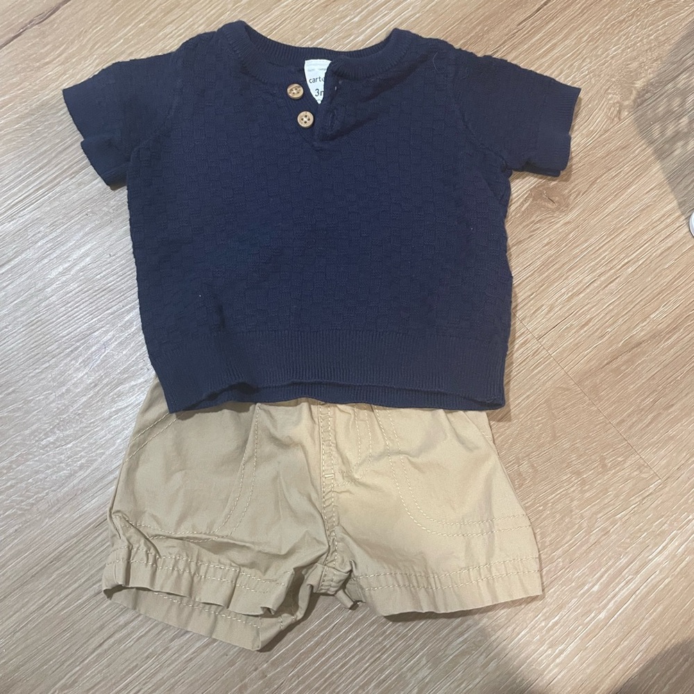 Carter's Navy Knit Top and Tan Shorts Ensemble